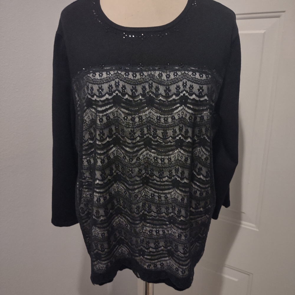 Alfred Dunner 3/4 Sleeve Lace Top XL